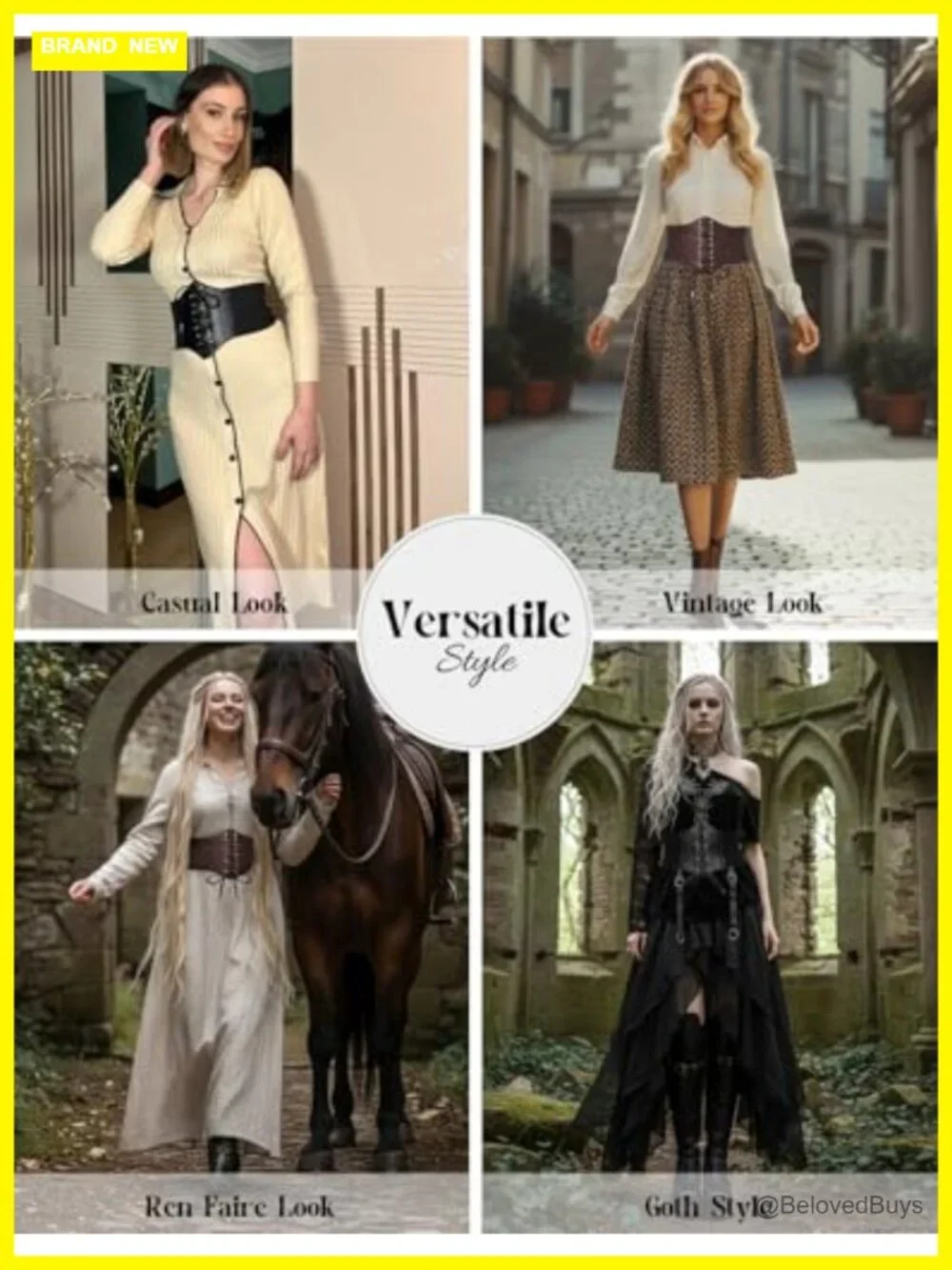 Lace-up Corset Waist Belt PU Leather with Elastic Band